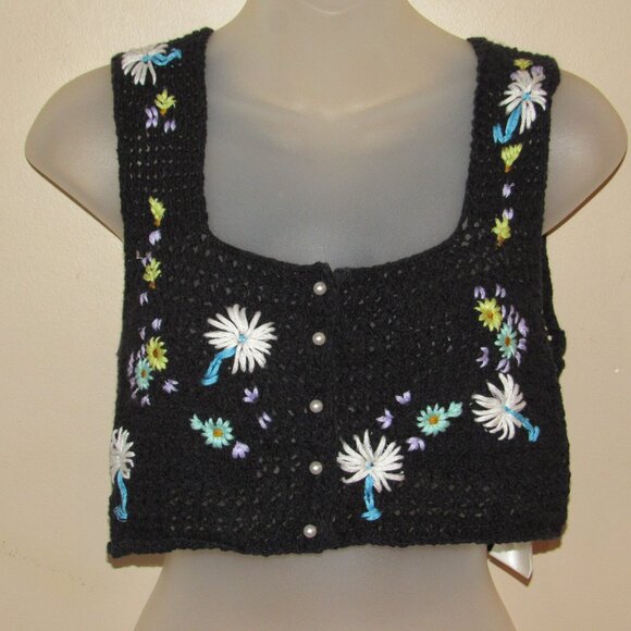 Free People Boho Cottagecore Wildflowers Embroidered Sweater Tank Vest sz XS - Picture 2 of 5
